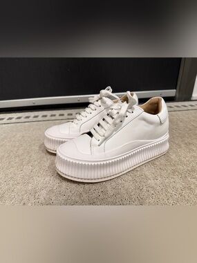 White Platform leather Lace-Up Women's Sneakers